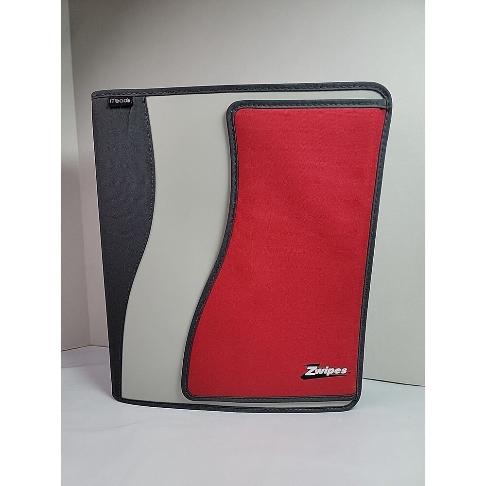 Mead Zwipes 3 Ring Zipper Binder Red Gray Organizer Portfolio With Folders Pen